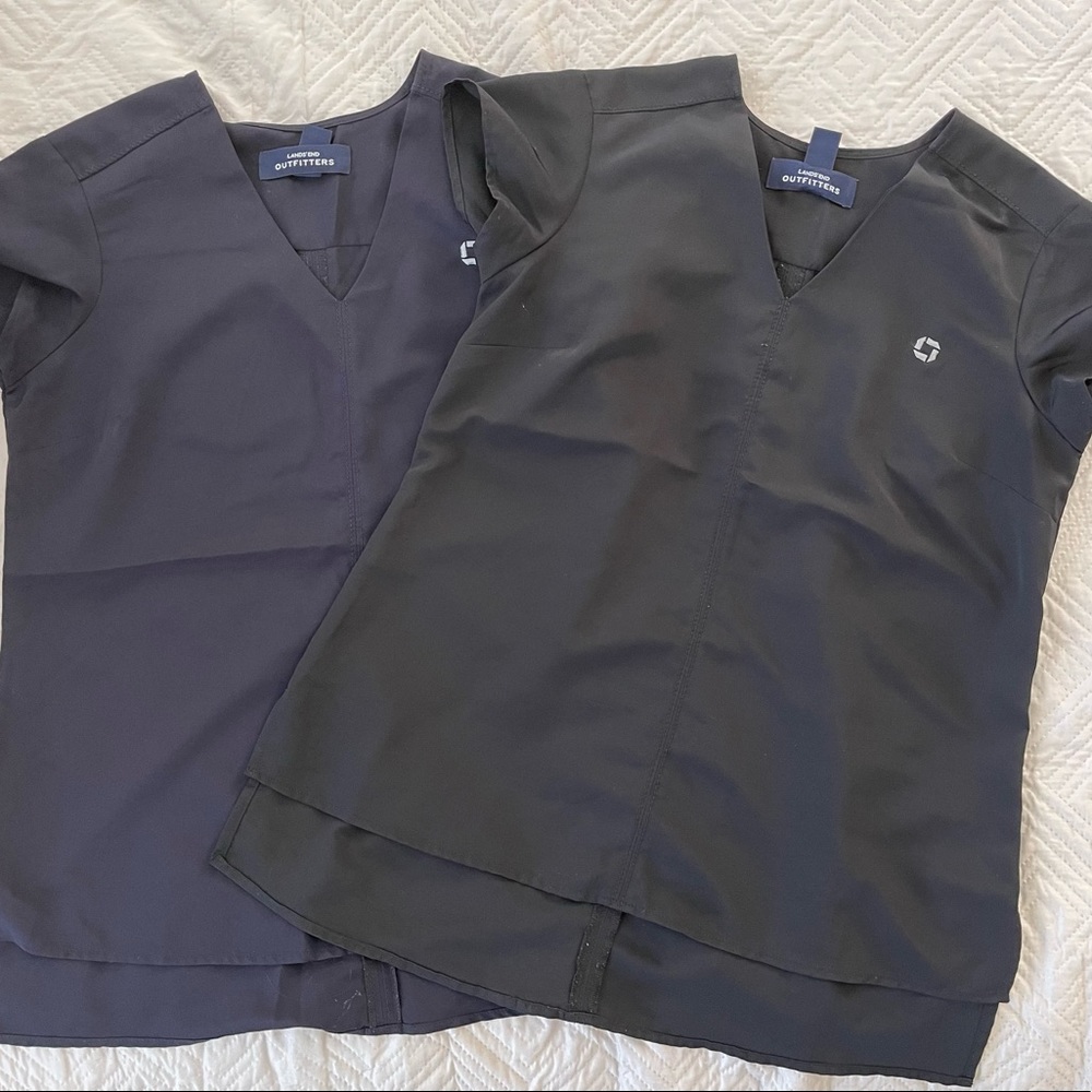 2 Lands End Chase bank blouses. Navy blue and black. Size 0